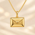 Personalized envelope necklace with custom engraved message, front product view