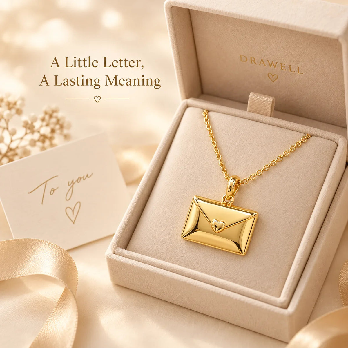 Personalized envelope necklace presented as a meaningful keepsake gift
