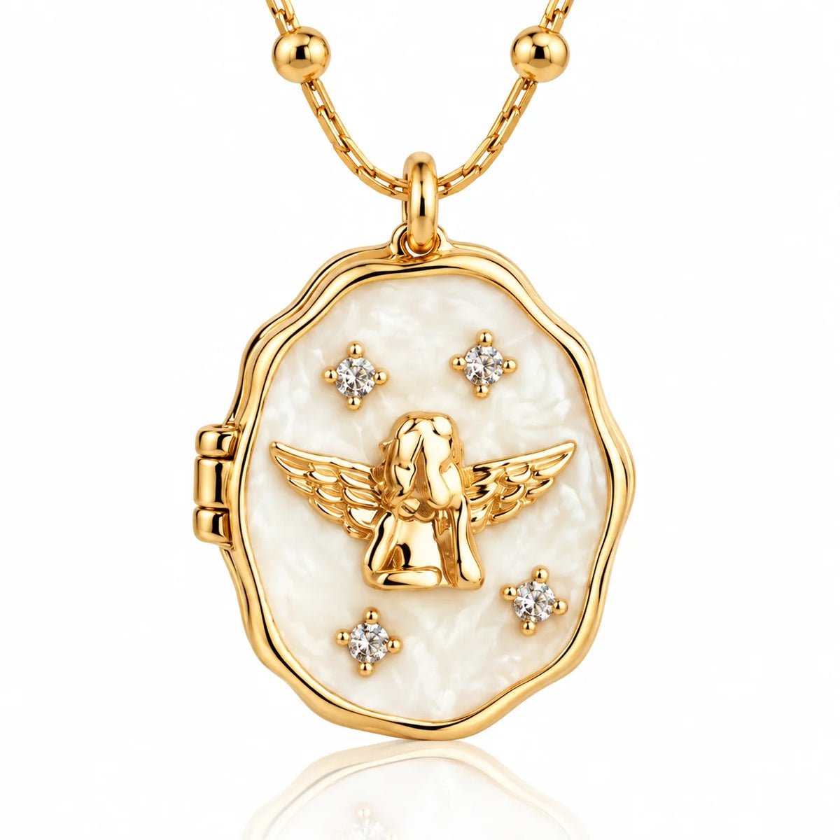 Angel gold photo locket necklace detail
