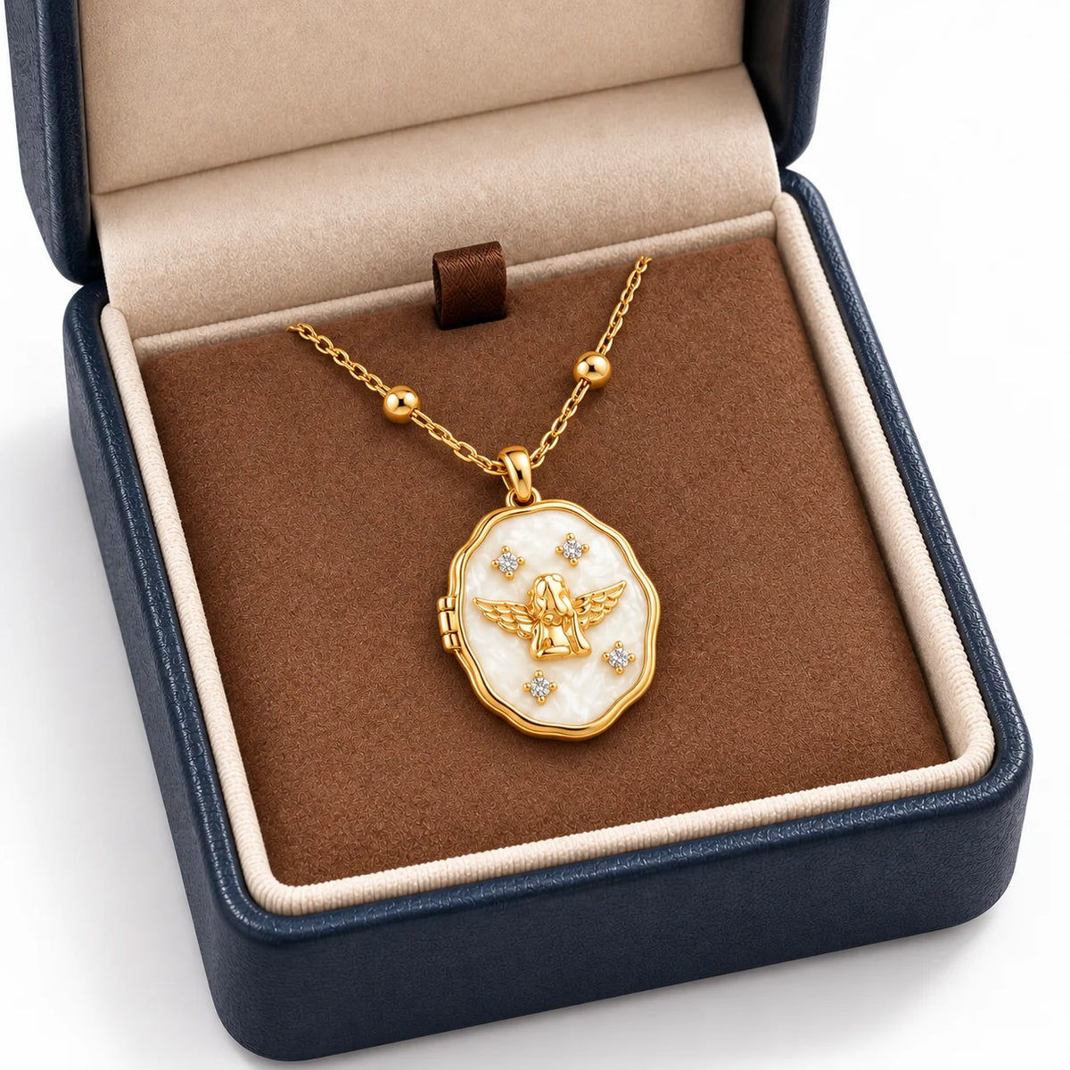Angel gold photo locket necklace gift box for personalized keepsake jewelry