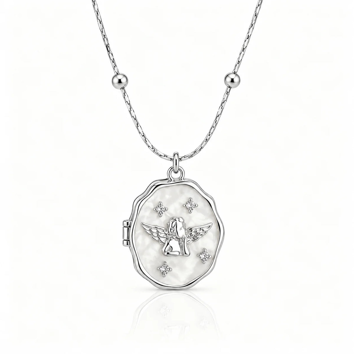 Silver butterfly photo locket necklace front view with personalized keepsake design