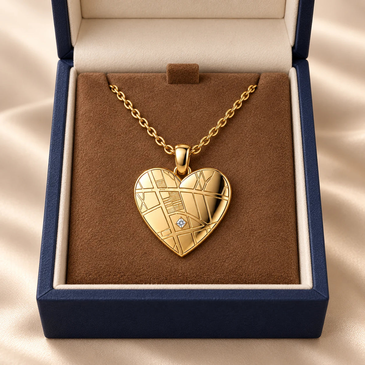 DRAWELL personalized heart map necklace - gold gift box