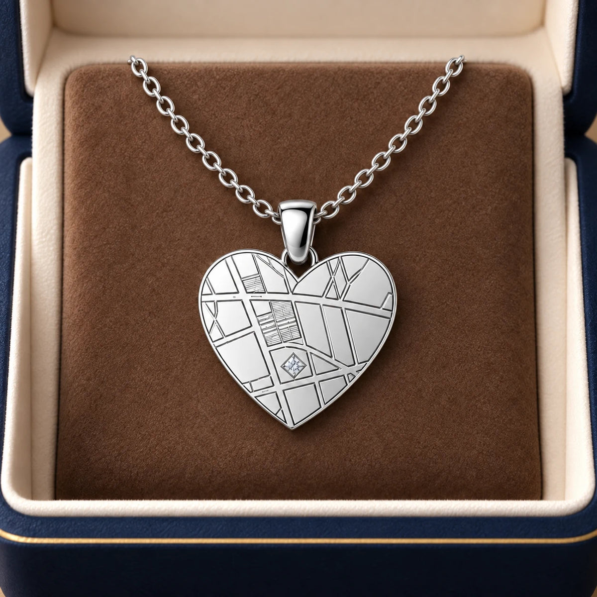 DRAWELL personalized heart map necklace - silver gift box