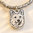 Personalized silver pet portrait bracelet engraving and metal detail