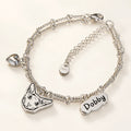 Custom silver cat portrait bracelet with personalized Dobby name plate