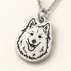 Personalized silver pet portrait necklace engraving and metal detail