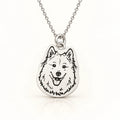 Custom silver pet portrait necklace with engraved dog silhouette