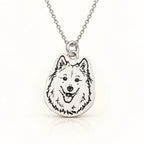 Custom silver pet portrait necklace with engraved dog silhouette