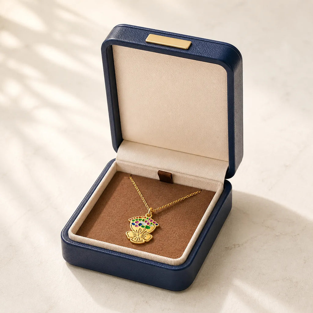 Premium DRAWELL gift packaging with a custom keepsake bracelet