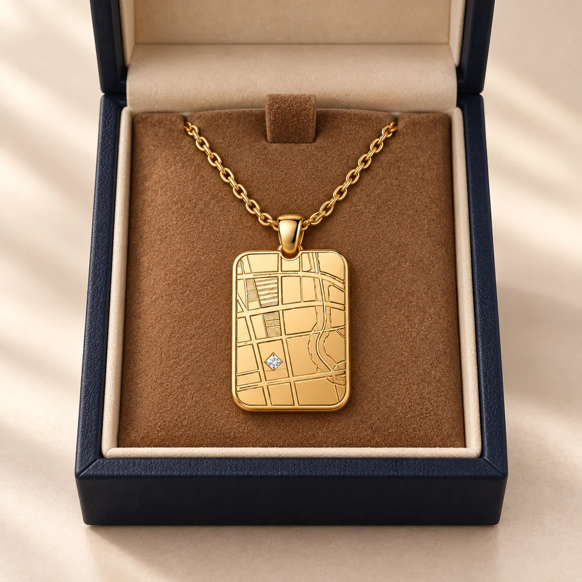 DRAWELL personalized rectangle map necklace - gold gift box
