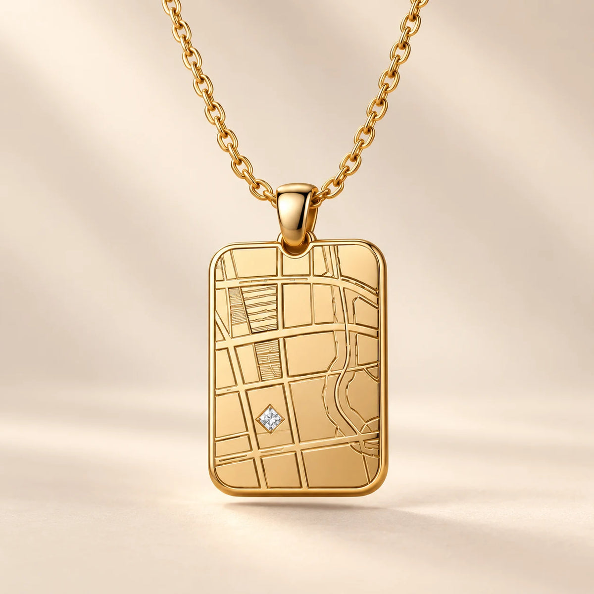 DRAWELL personalized rectangle map necklace - gold product