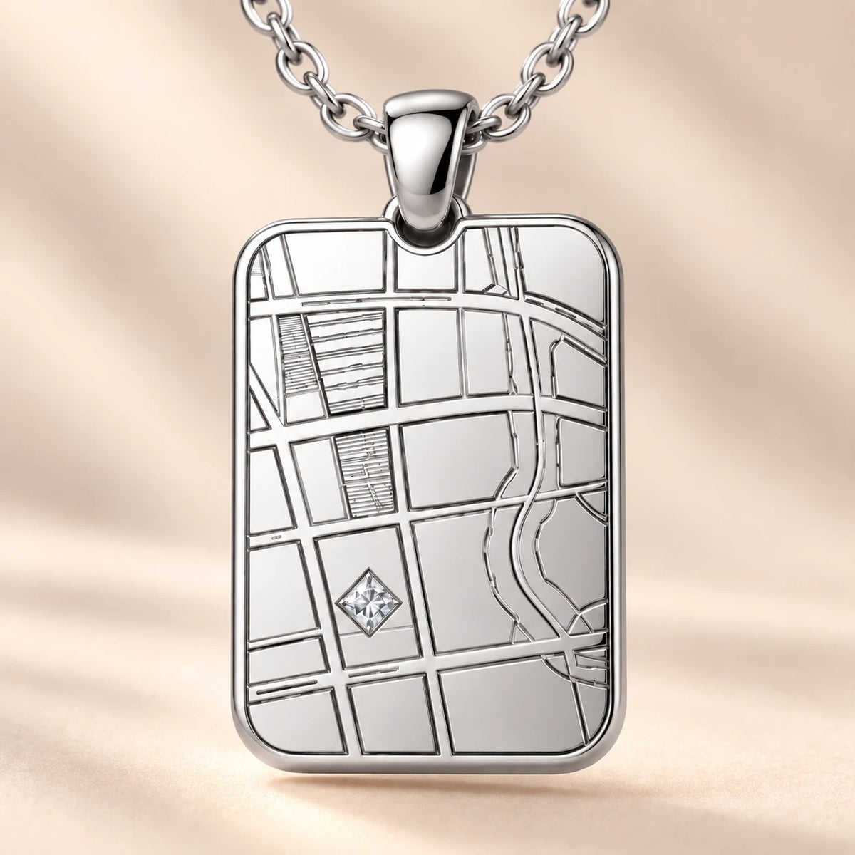DRAWELL personalized rectangle map necklace - silver product
