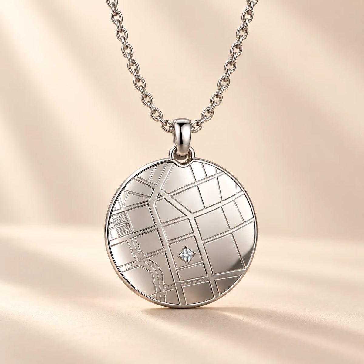 DRAWELL personalized round map necklace - silver product