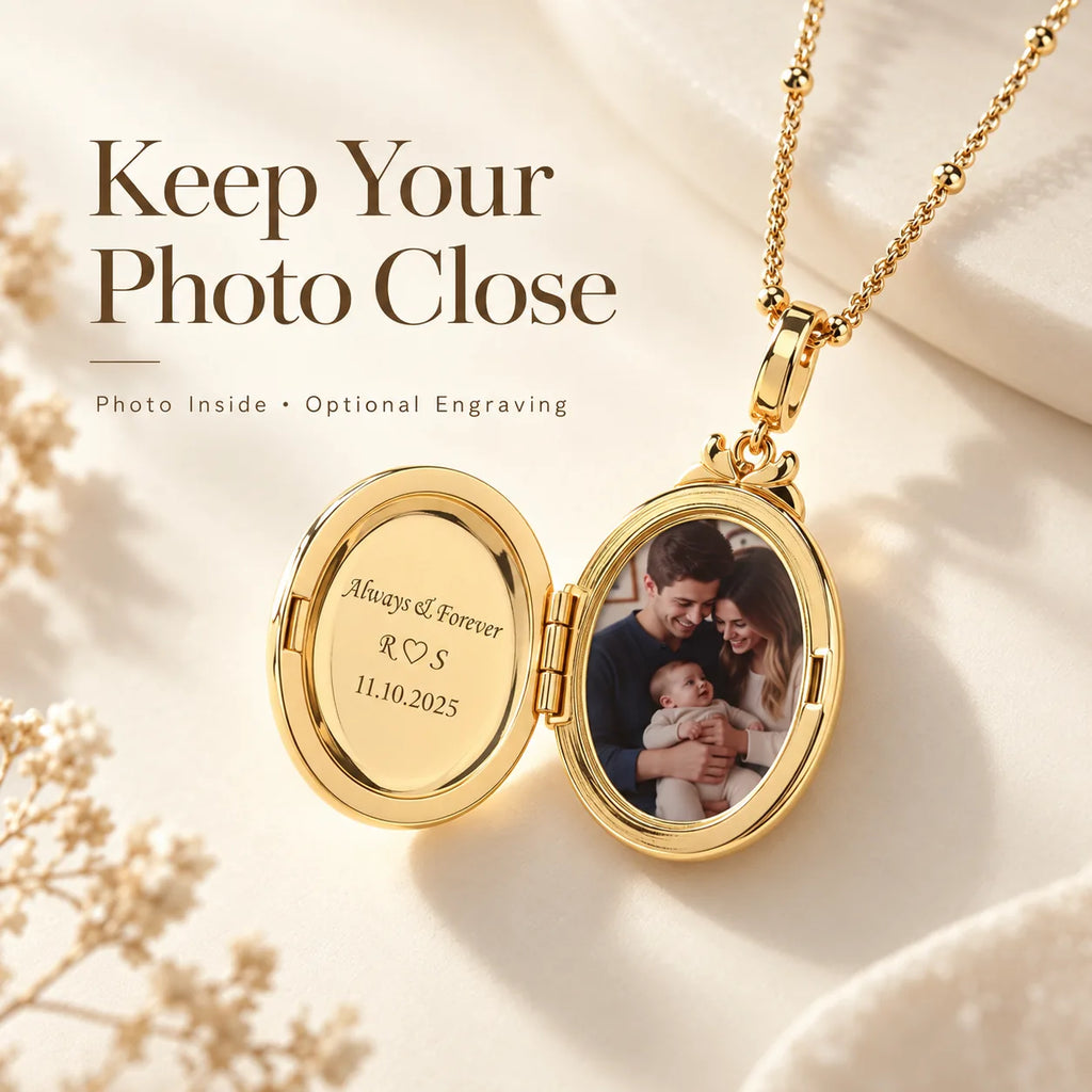 Open heart photo locket necklace showing personalized picture inside