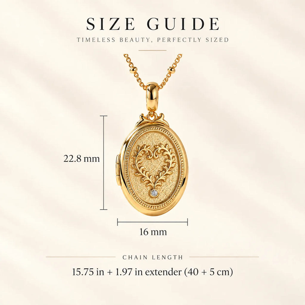 Heart photo locket necklace size guide and pendant dimensions