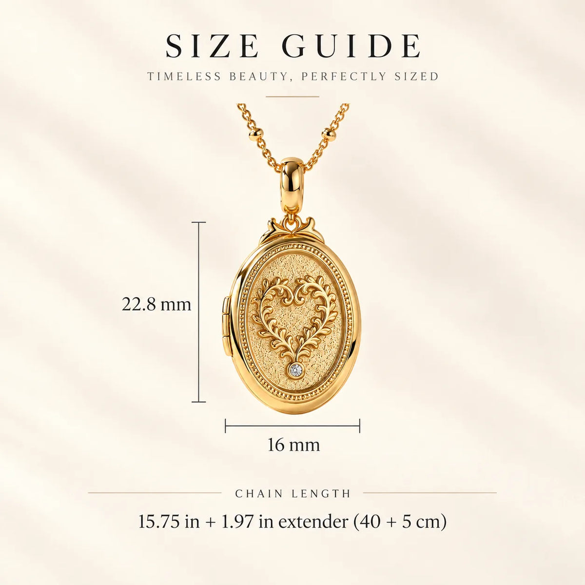 Heart photo locket necklace size guide and pendant dimensions