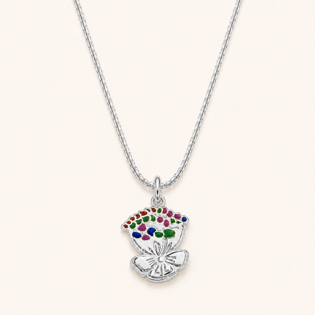 Silver custom drawing enamel necklace with personalized artwork pendant