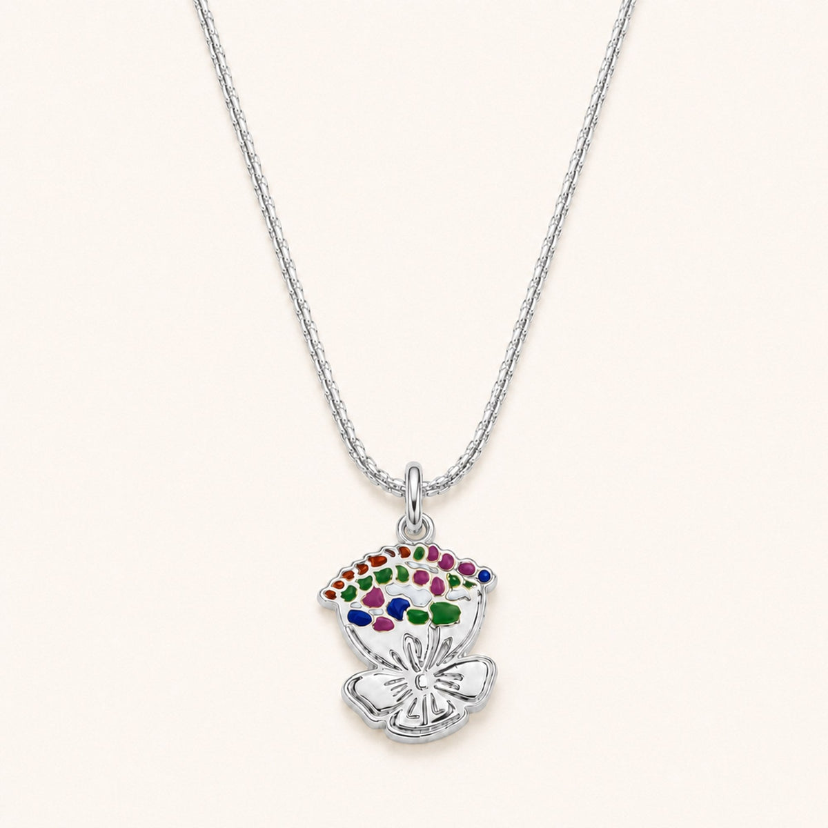 Silver custom drawing enamel necklace with personalized artwork pendant