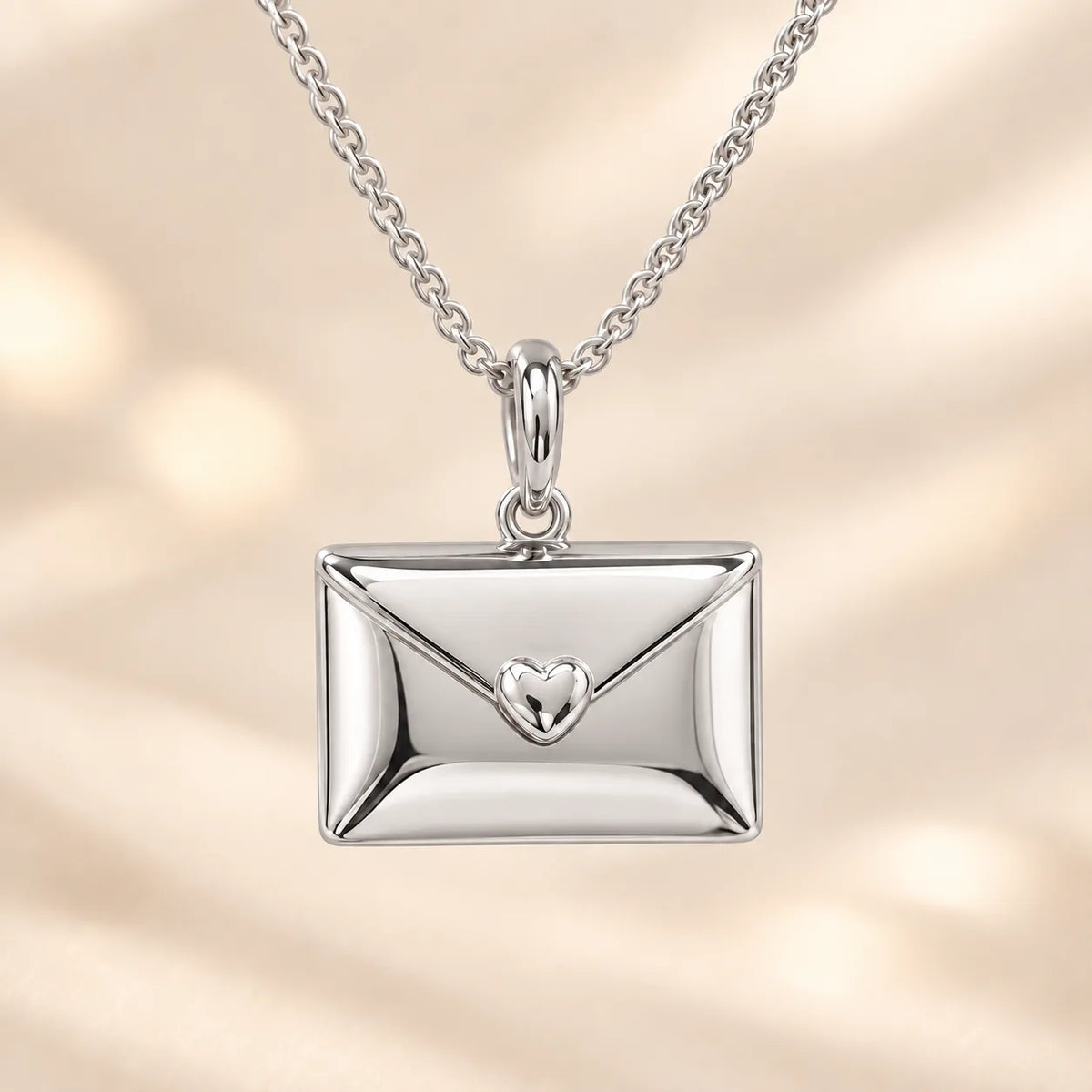 Silver personalized envelope necklace with custom engraved message