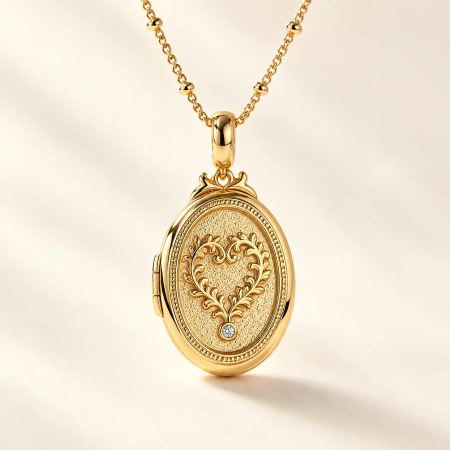 Vintage heart photo locket necklace with personalized keepsake design