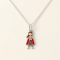 Custom enamel DRAWELL necklace in silver finish, front view