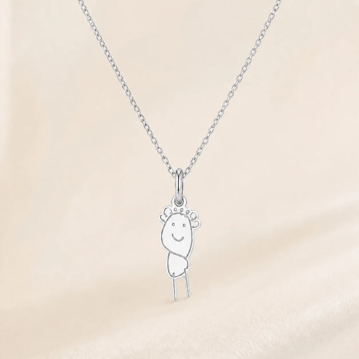 Custom DRAWELL necklace in silver finish, front view